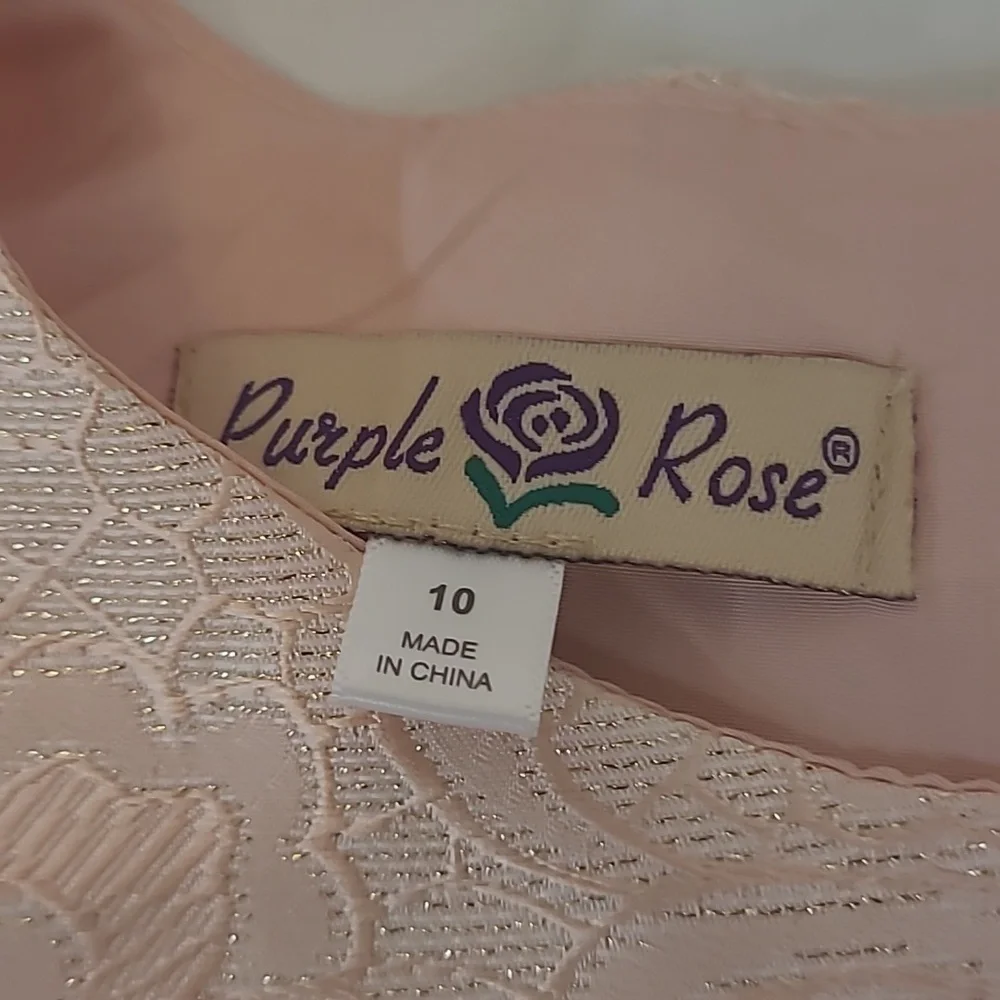 Purple Rose Girl's Skater Style Peachy Pink Brocade Sleeveless Tulle Dress Sz 10